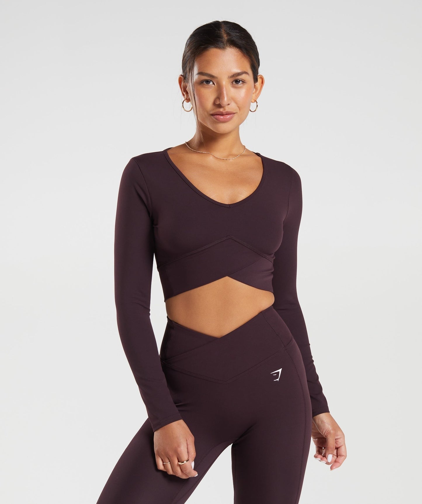 Gymshark Crossover Long Sleeve Crop Top - Plum Brown