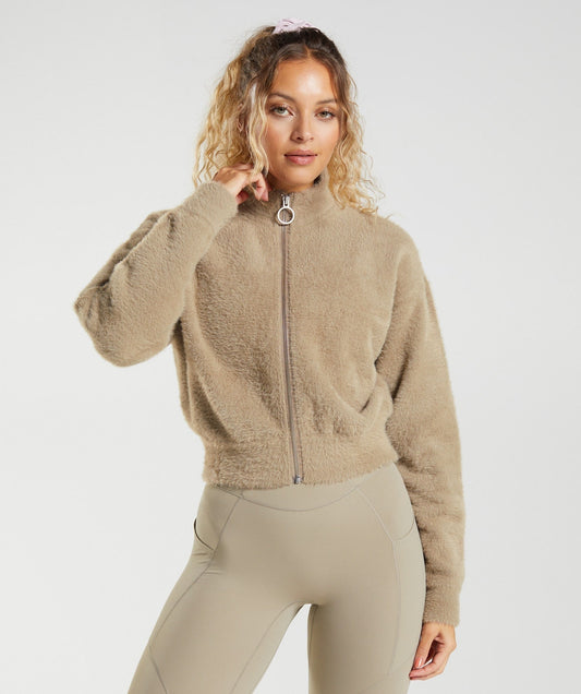 Gymshark Whitney Eyelash Knit Jacket - Cement Brown