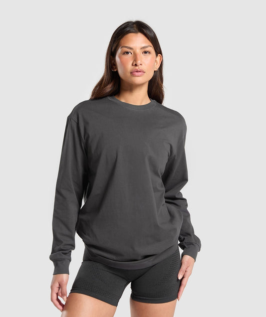 Gymshark Cotton Oversized Long Sleeve Top - Onyx Grey