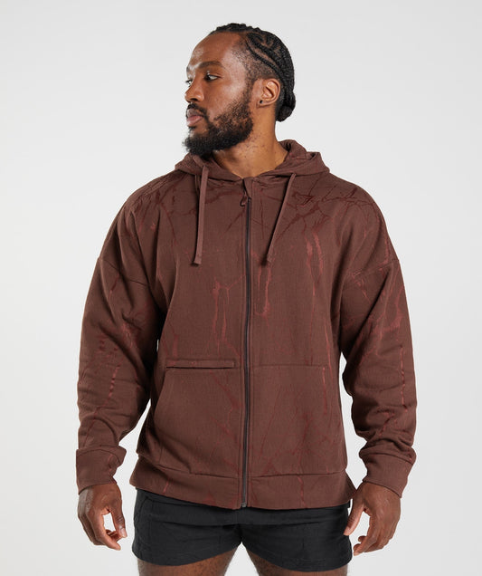 Gymshark Power Zip Hoodie - Cherry Brown Print