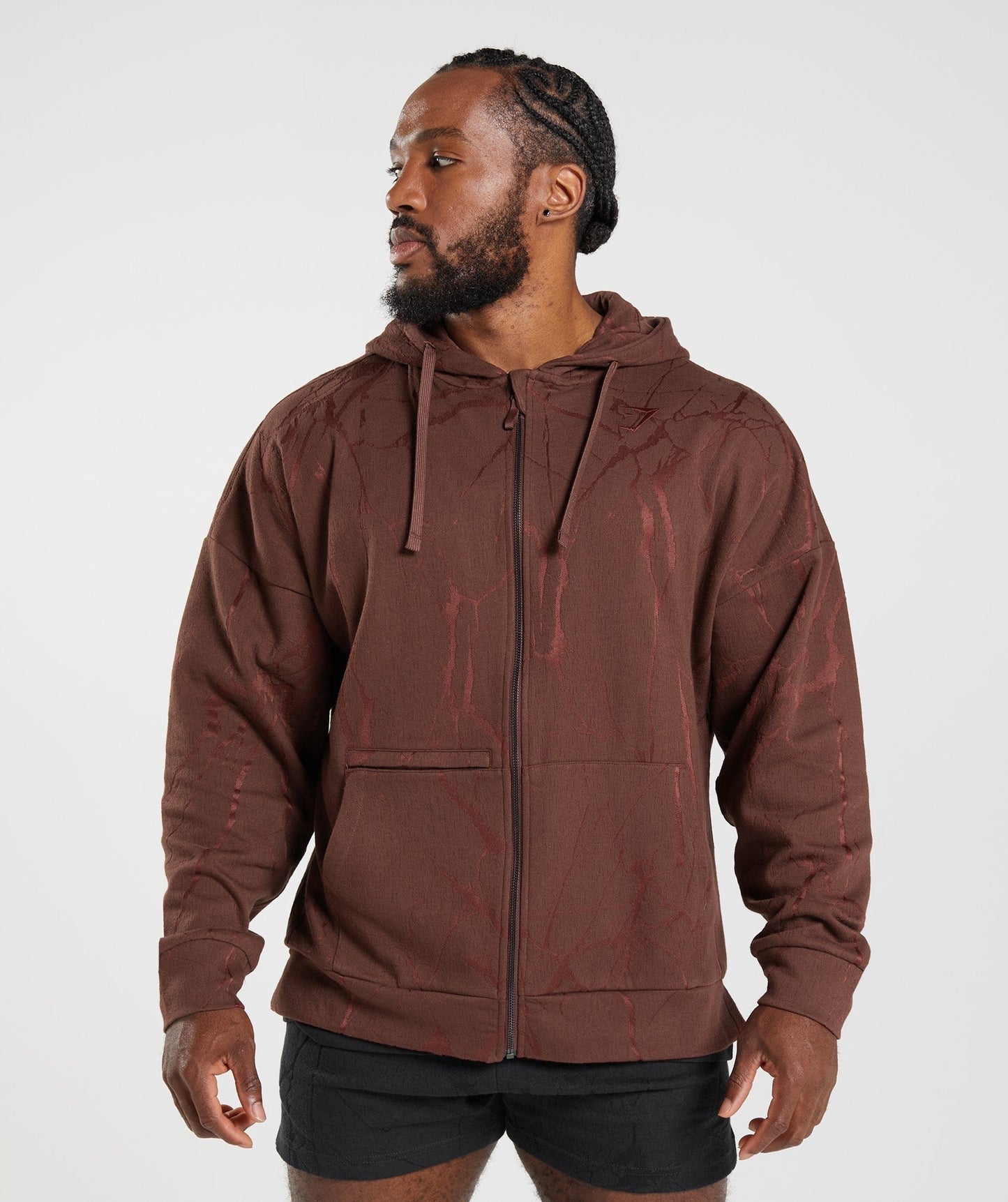 Gymshark Power Zip Hoodie - Cherry Brown Print