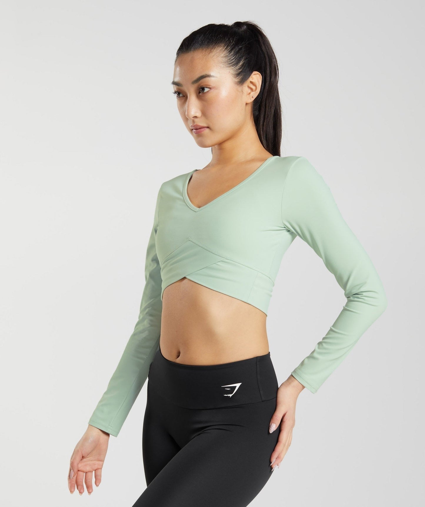 Gymshark Crossover Long Sleeve Crop Top - Mist Green