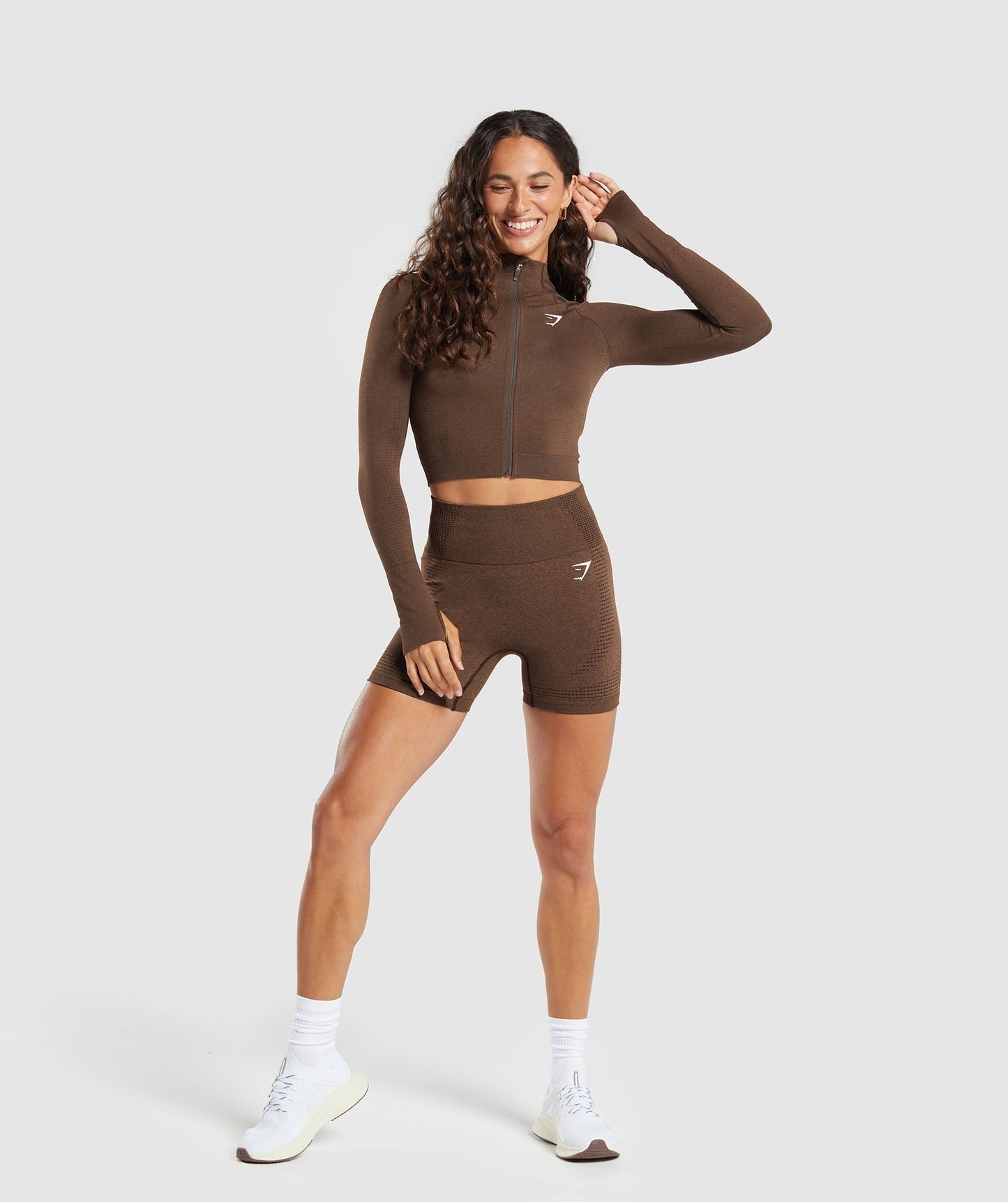 Gymshark Vital Seamless Midi Zip 2.0 Pullover - Espresso Marl