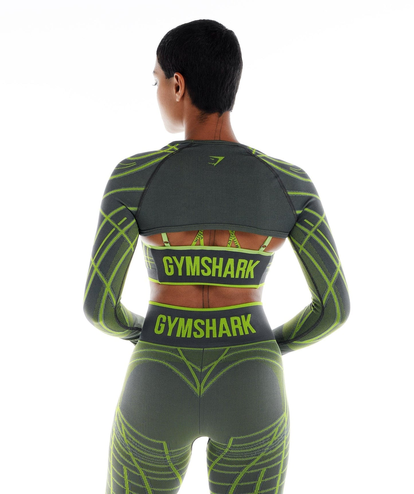 Gymshark Wtflex Linear Seamless Long Sleeve Shrug - Charcoal Grey/Fluo Green/Light Grey