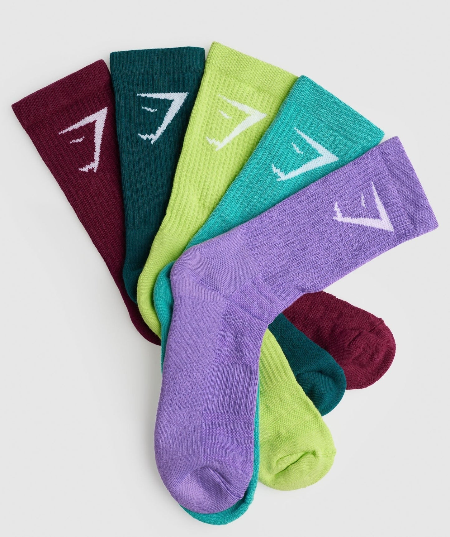 Gymshark Crew Socks 5pk - Plum/Teal/Green/Capri Blue/Grape