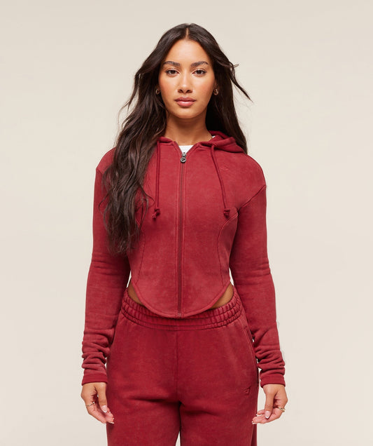 Gymshark x Analis Zip Up Hoodie - Reps Red/Wash