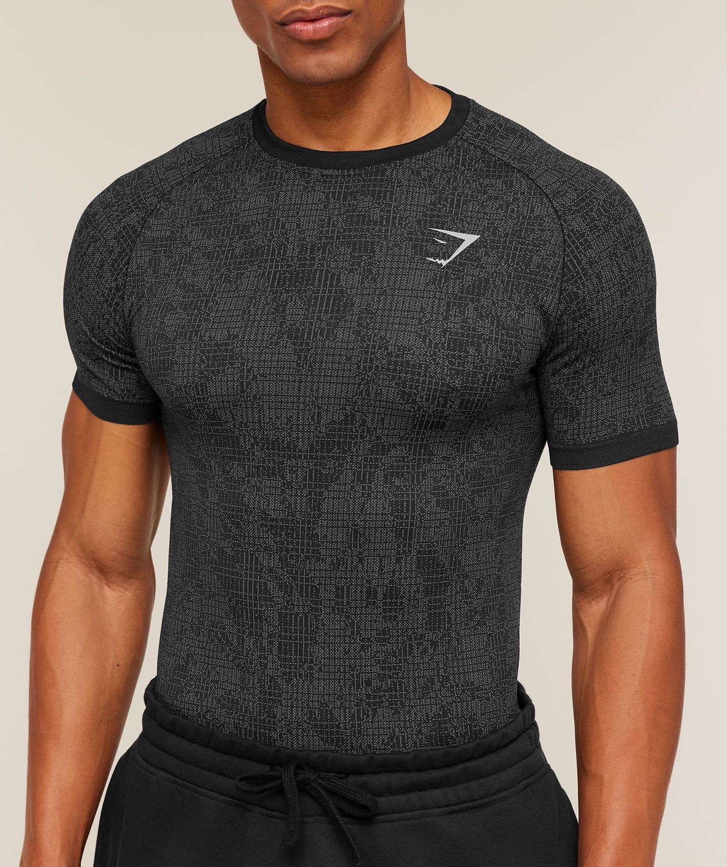 Gymshark Geo Seamless Grid T-Shirt - Black/Smokey Grey