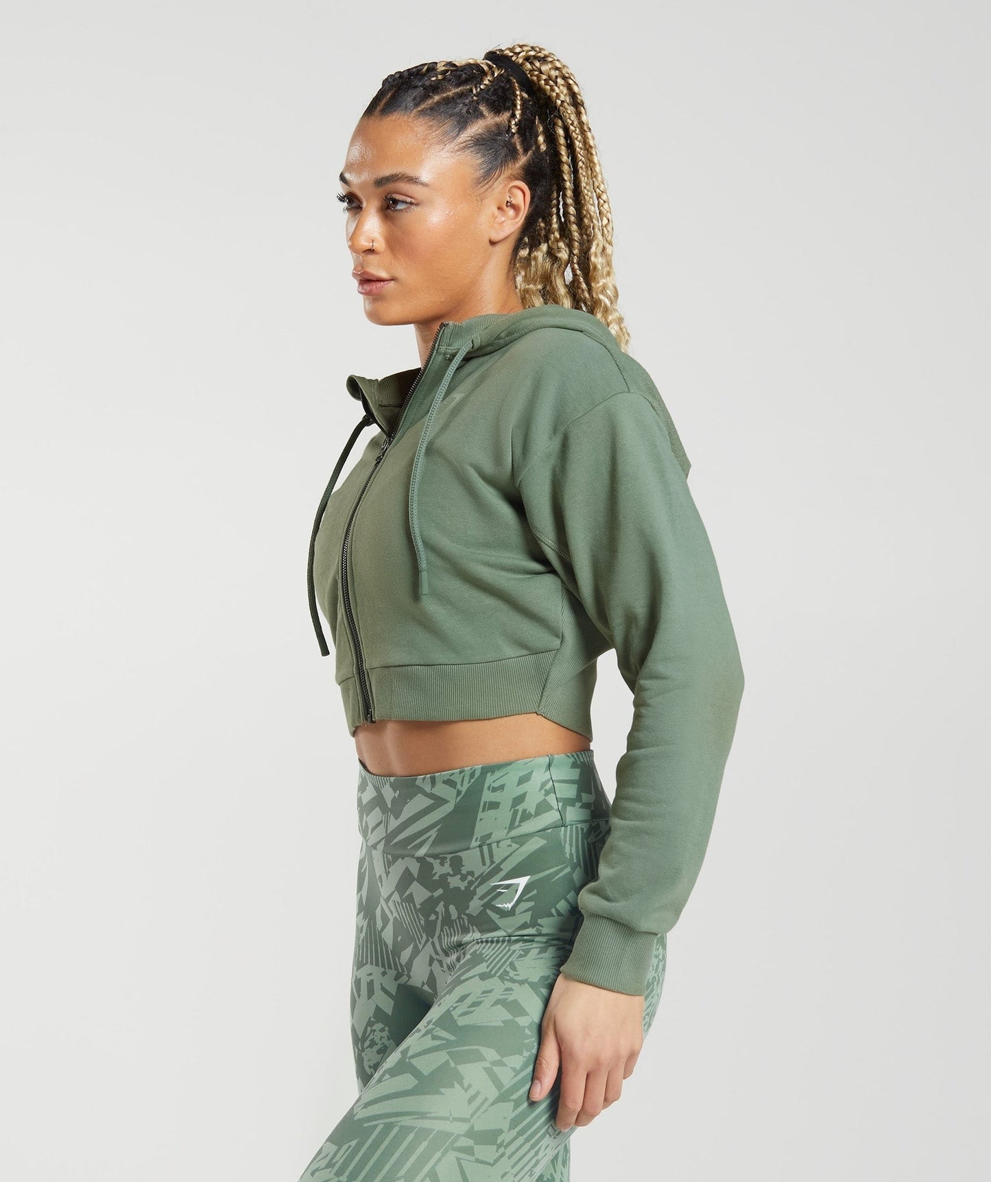 Gymshark GS Power Crop Zip Hoodie - Willow Green