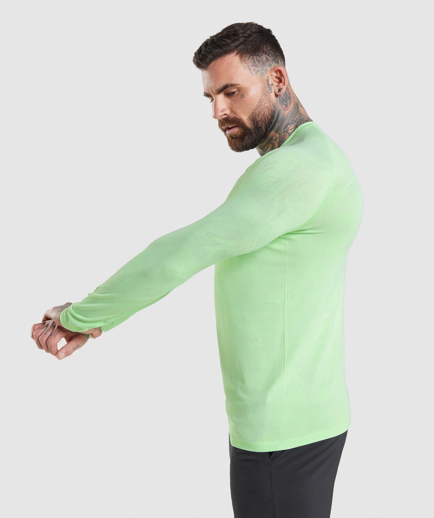 Gymshark Geo Seamless Long Sleeve T-Shirt - Bali Green/White