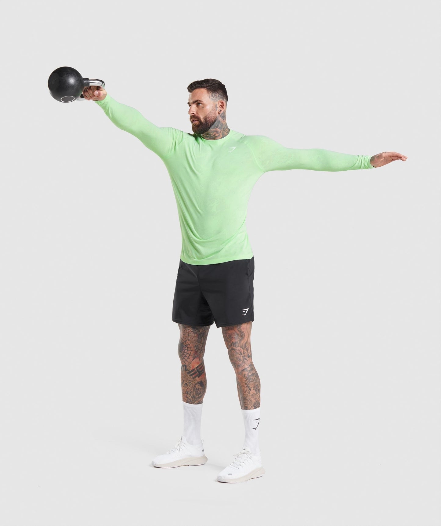 Gymshark Geo Seamless Long Sleeve T-Shirt - Bali Green/White