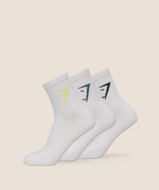 Gymshark Midi 3pk Socks - Lift Green/Worn Blue/Sorbet Yellow