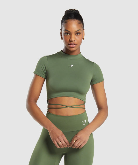Gymshark Everyday Mock Neck Ribbon T-Shirt - Core Olive