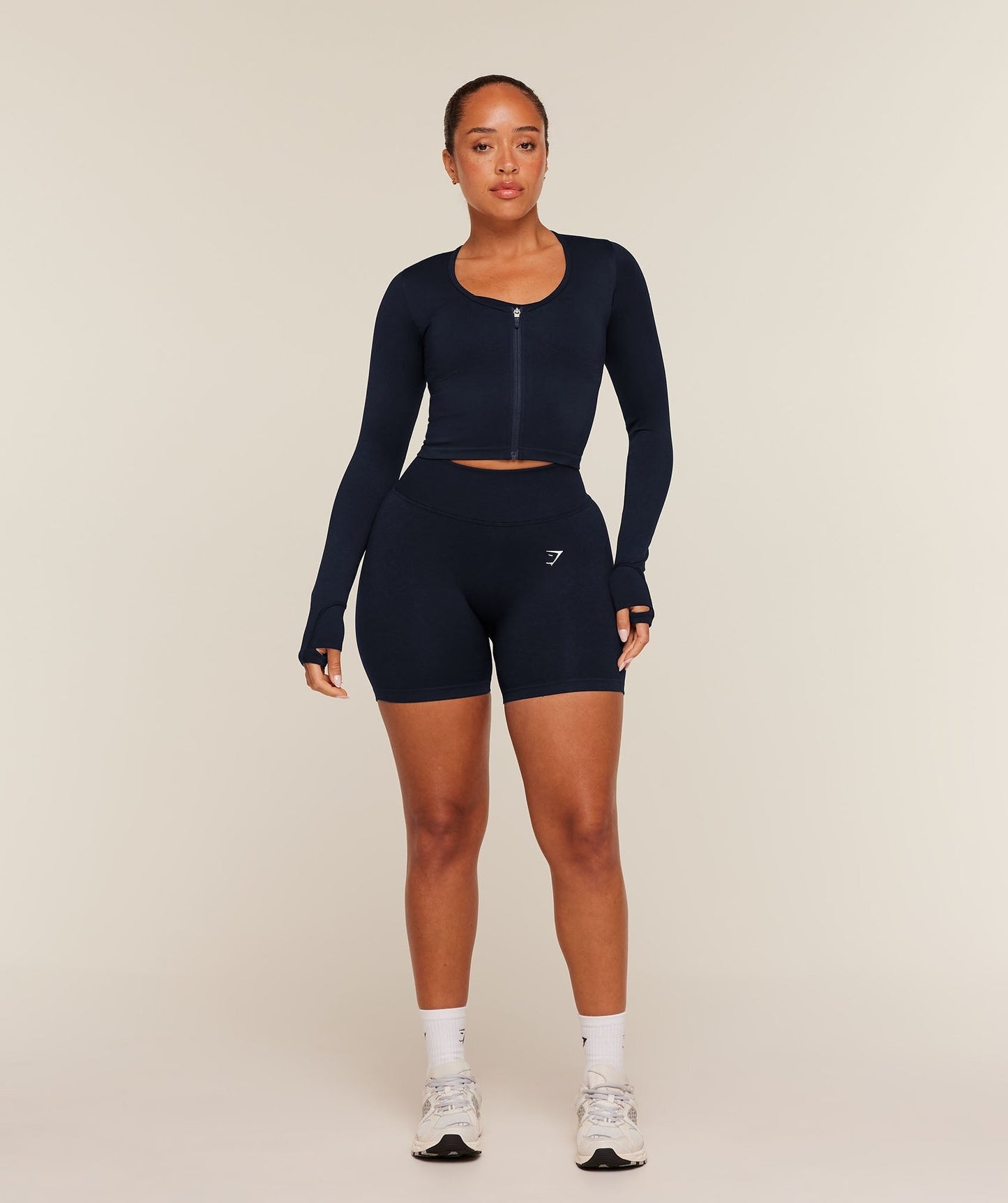 Gymshark Lift Seamless Zip Up Jacket - Midnight Blue/Black Marl