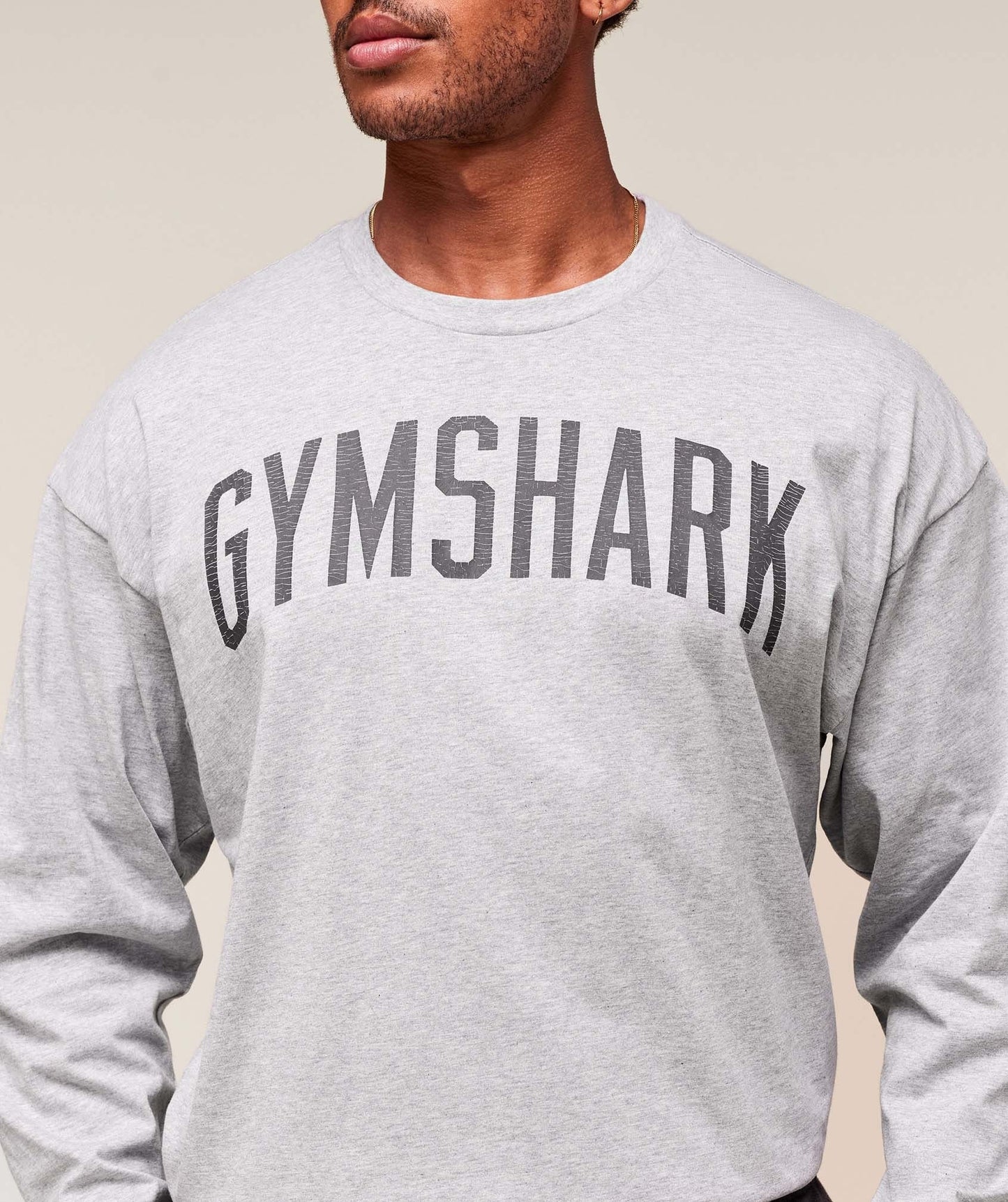 Gymshark Worn Graphic Long Sleeve T-Shirt - Light Grey Core Marl