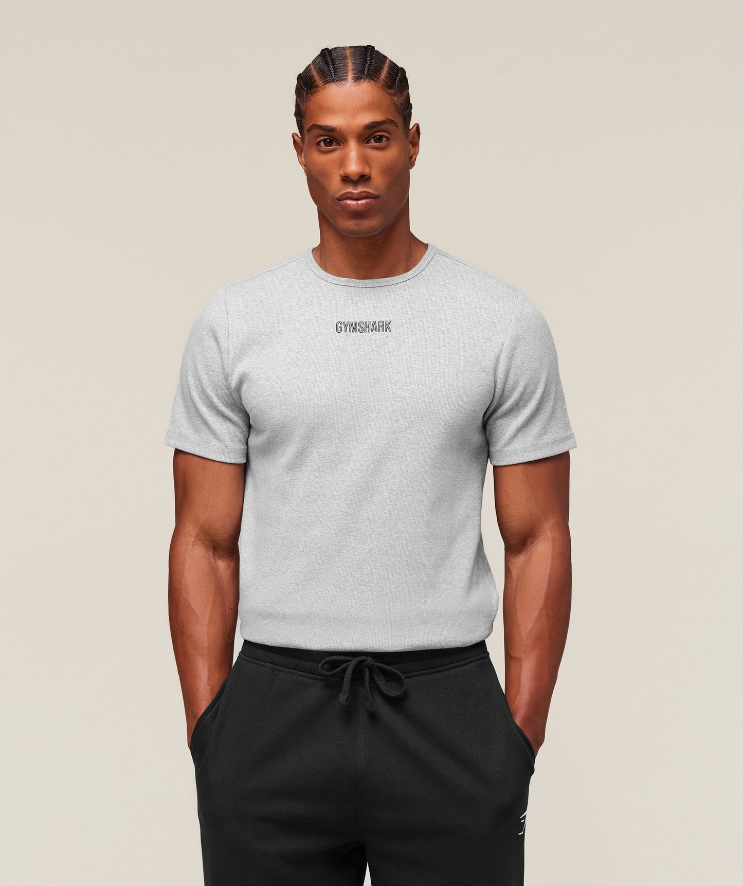 Gymshark Premium Ribbed T-Shirt - Light Grey Core Marl