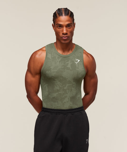 Gymshark Geo Seamless Tank - Core Olive/Deep Olive Green