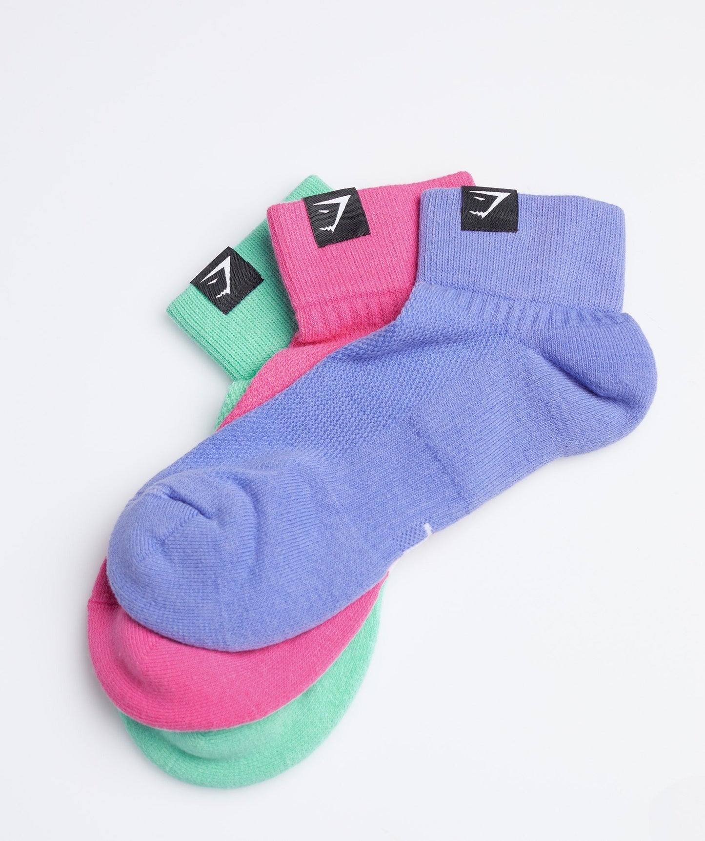 Gymshark Woven Tab Quarter Socks 3pk - Fuchsia/Blue/Grape Blue