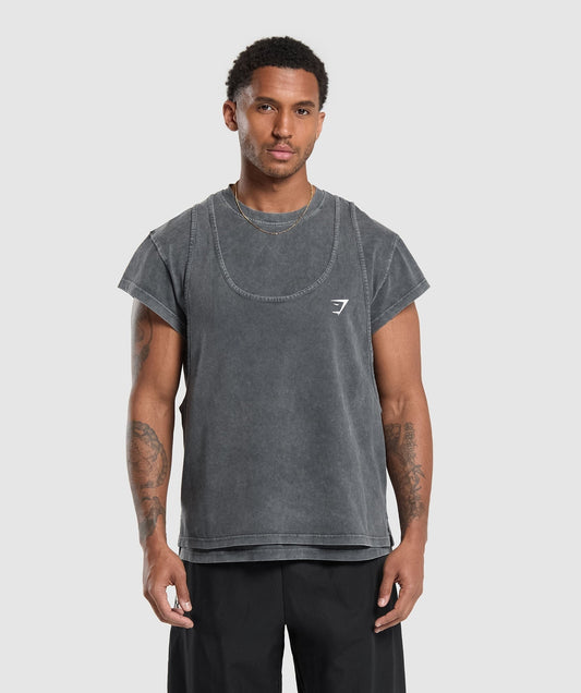 Gymshark Washed Double Layer T-Shirt - Black