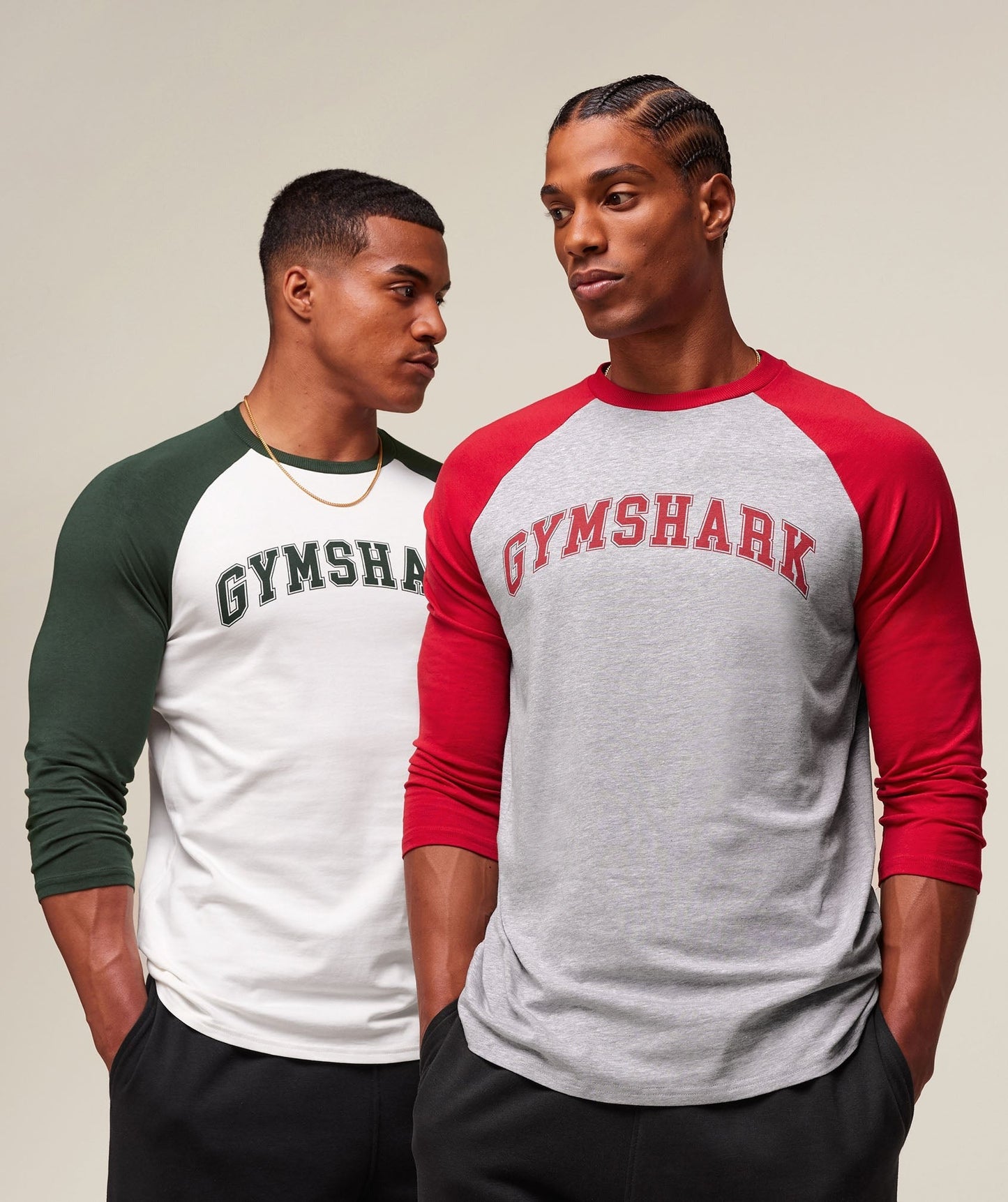 Gymshark GSLC Raglan 3/4 Sleeve T-Shirt - Soft White/Trail Green