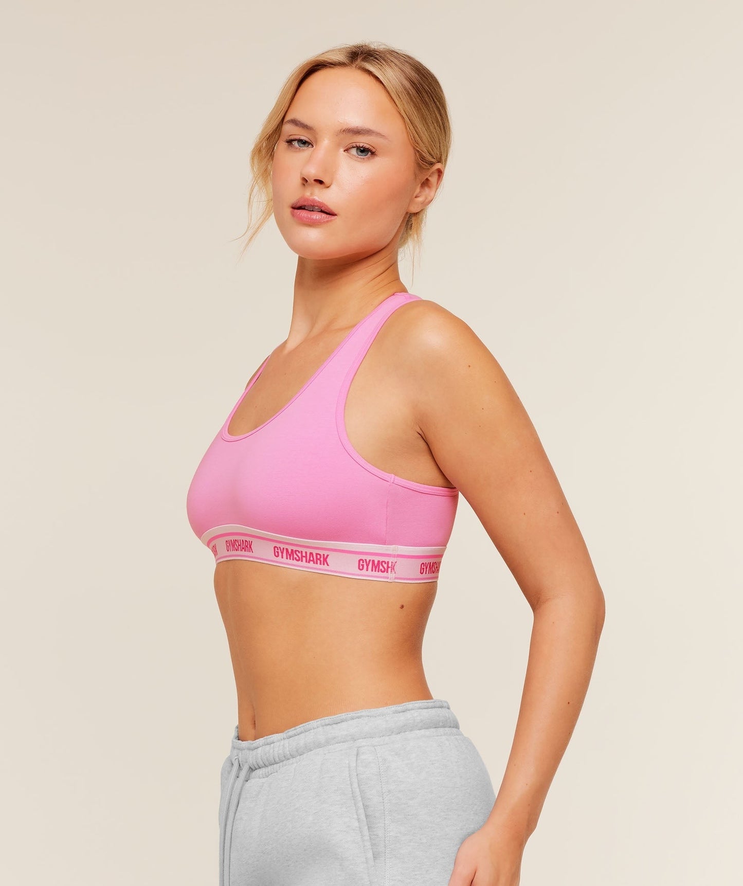 Gymshark Elastic Branded Racerback Cotton Bralette - Focus Pink