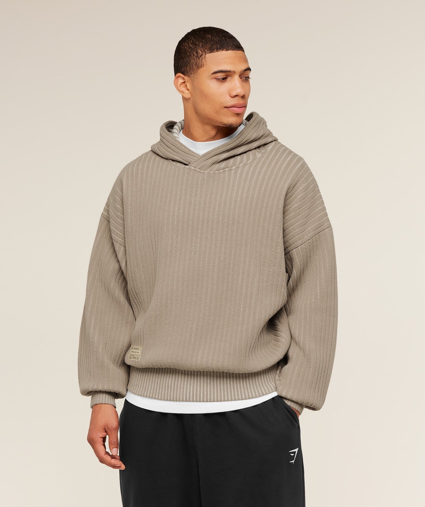 Gymshark x Saalt Studios Knitted Hoodie - Cement Brown/Oat White
