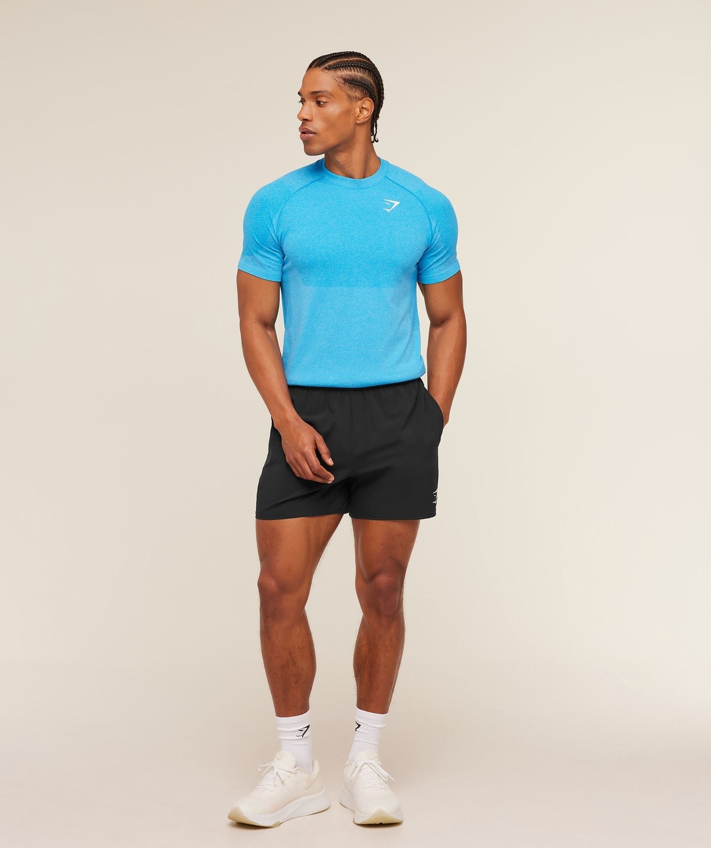 Gymshark Vital Seamless T-Shirt - White/Brand Blue