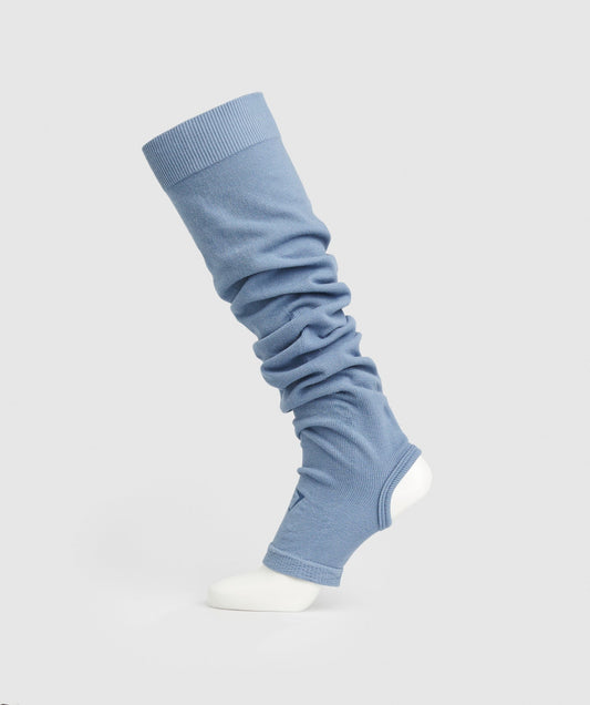 Gymshark Ribbed Cotton Seamless Leg Warmers - Faded Blue