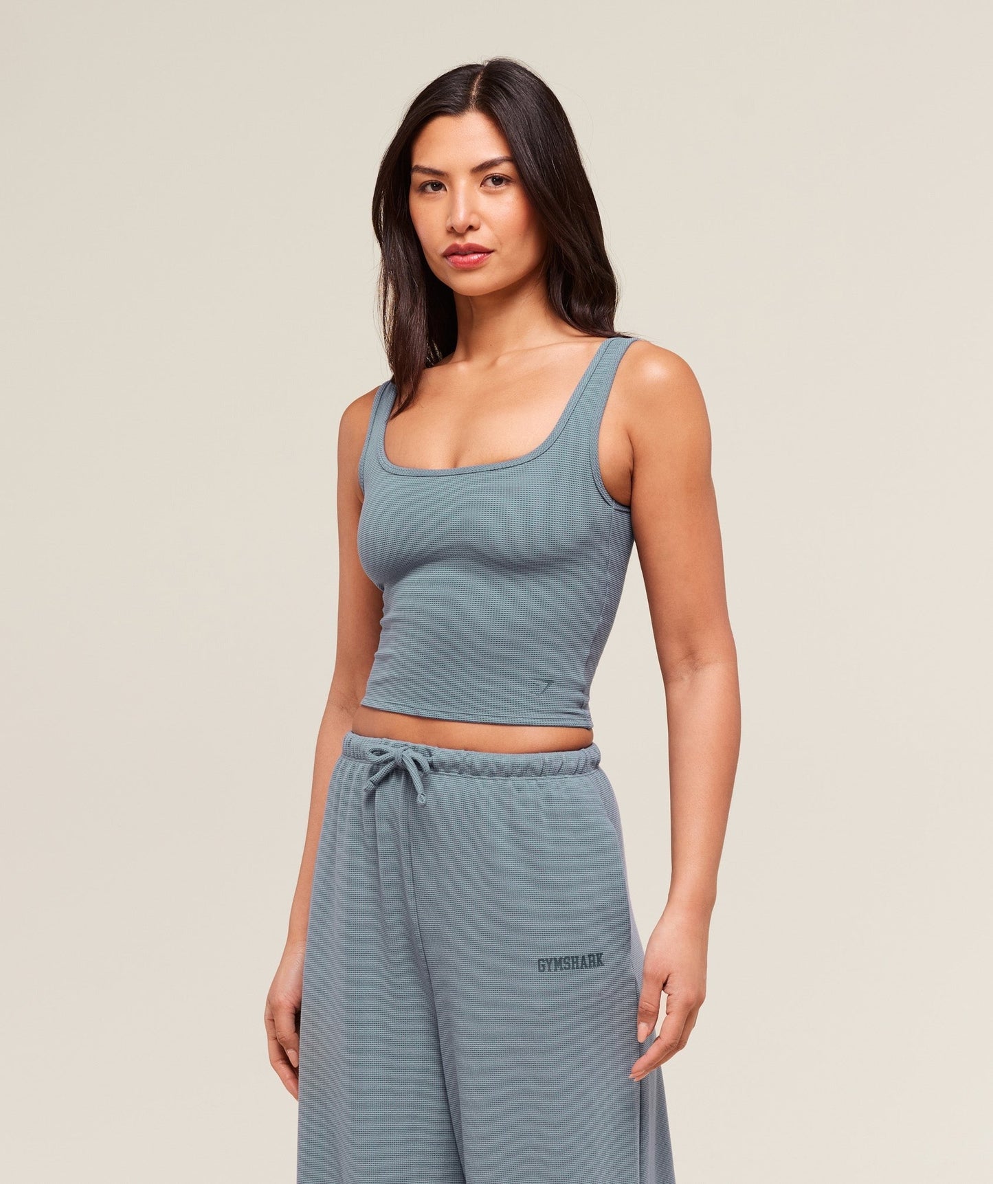Gymshark Waffle Cropped Tank - Iron Blue