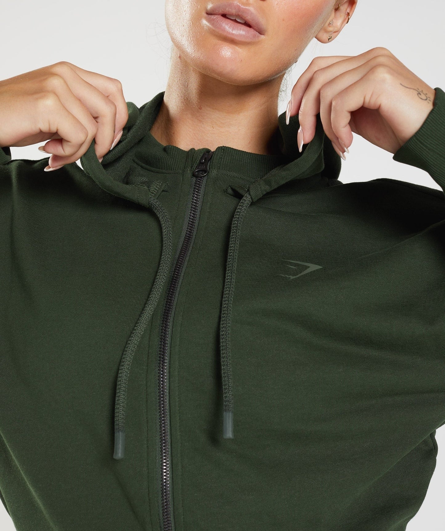 Gymshark GS Power Crop Zip Hoodie - Moss Olive