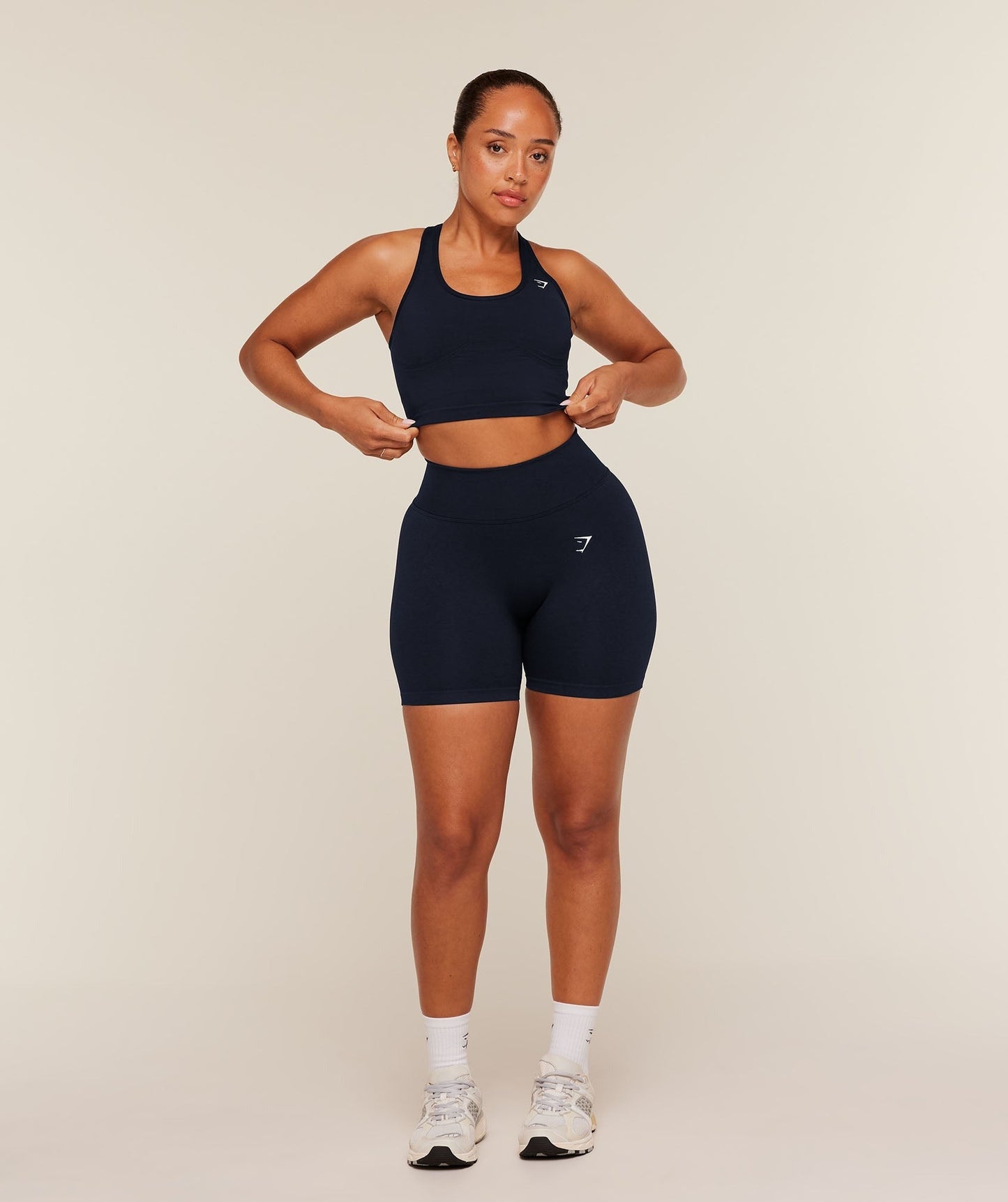 Gymshark Lift Seamless Midi Tank With Shelf - Midnight Blue/Black Marl