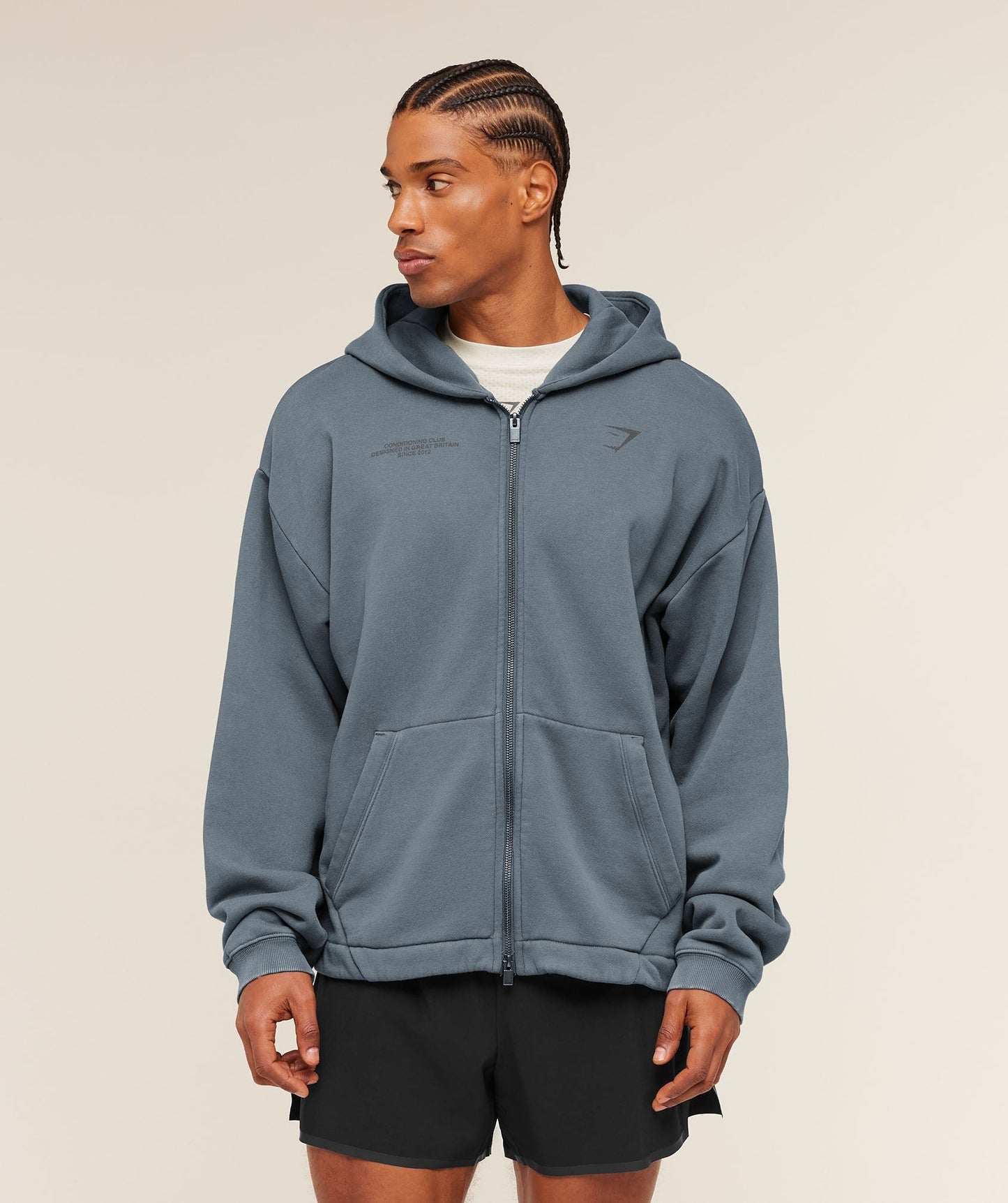 Gymshark Conditioning Club Washed Zip Through Hoodie - Iron Blue/Wash