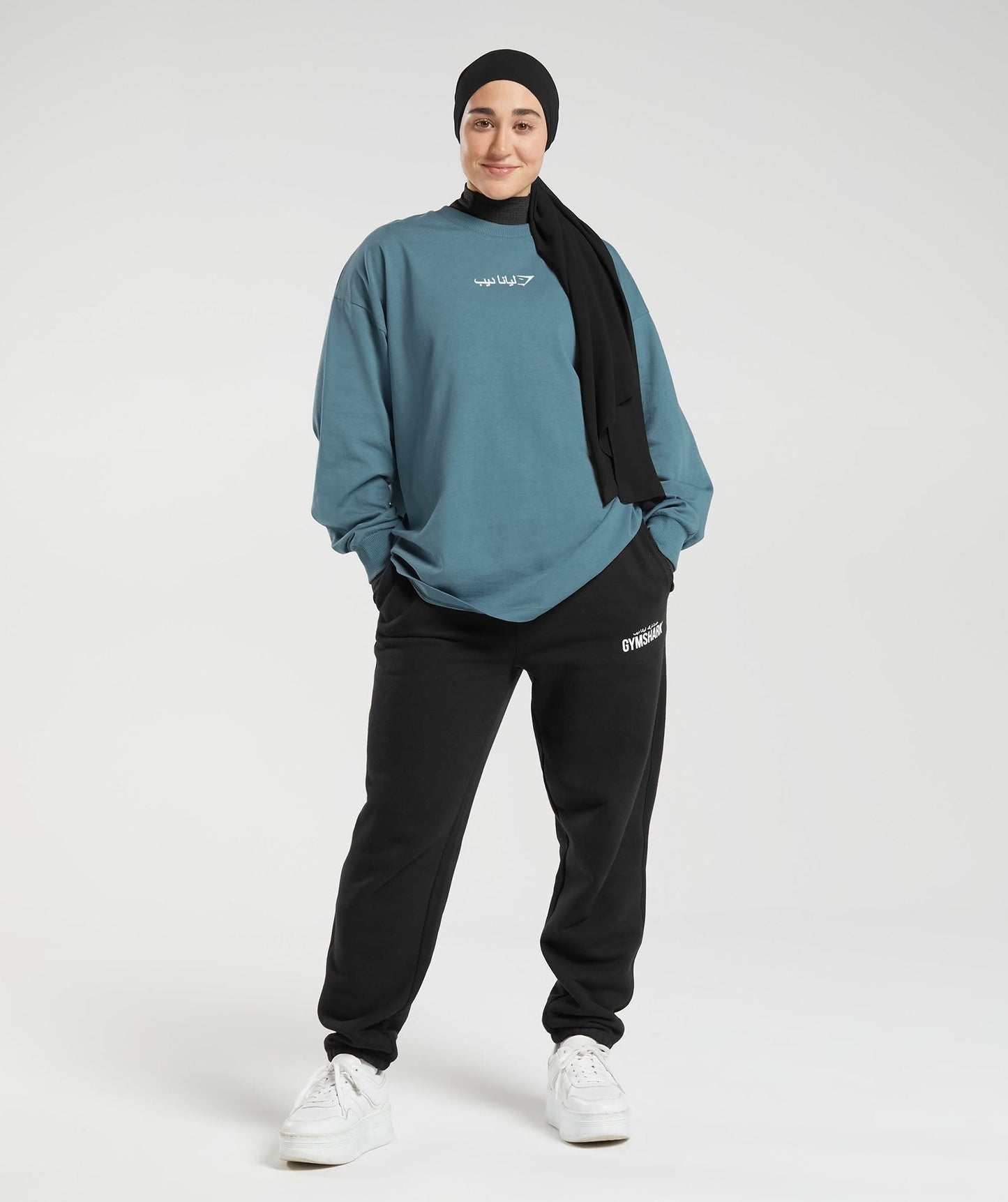 Gymshark GS X Leana Deeb Oversized Long Sleeve Top - Mood Blue