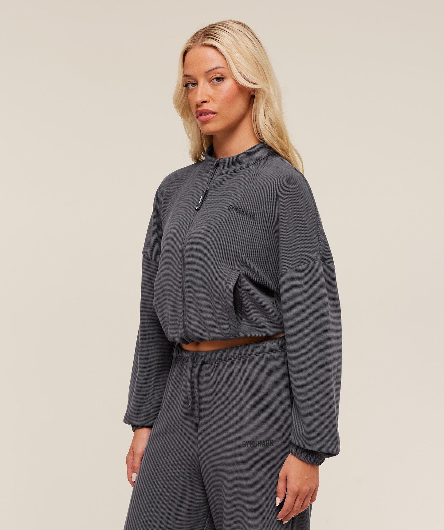 Gymshark Waffle Midi Zip Up Jacket - Grey