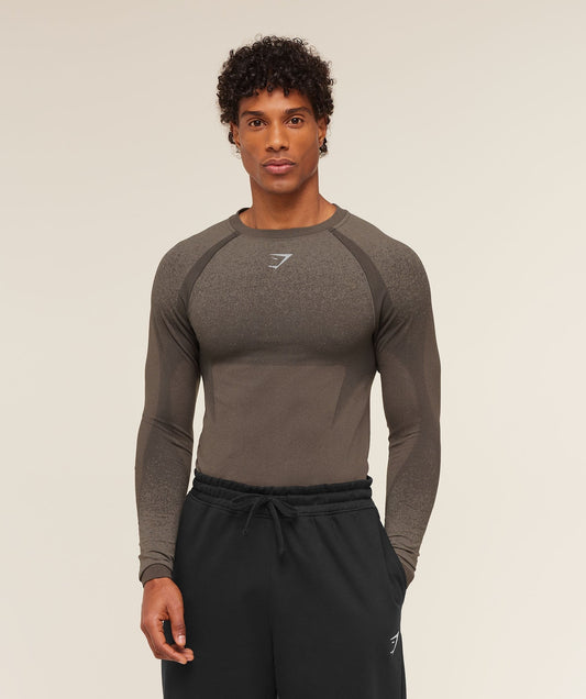 Gymshark Shadow Seamless Long Sleeve T-Shirt - Camo Brown