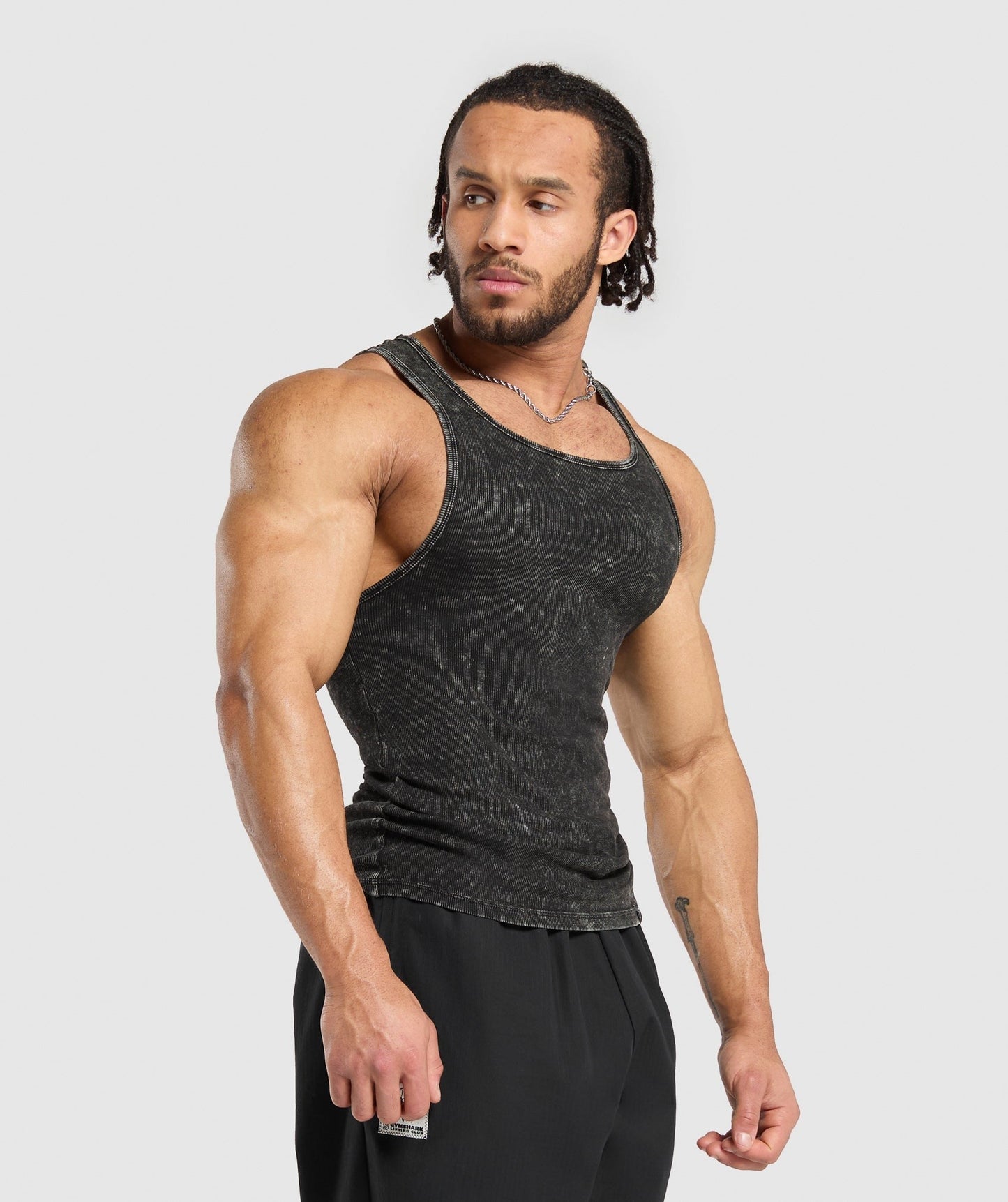 Gymshark Washed Ribbed Tank 1PK - Black/Gel Bleach Wash