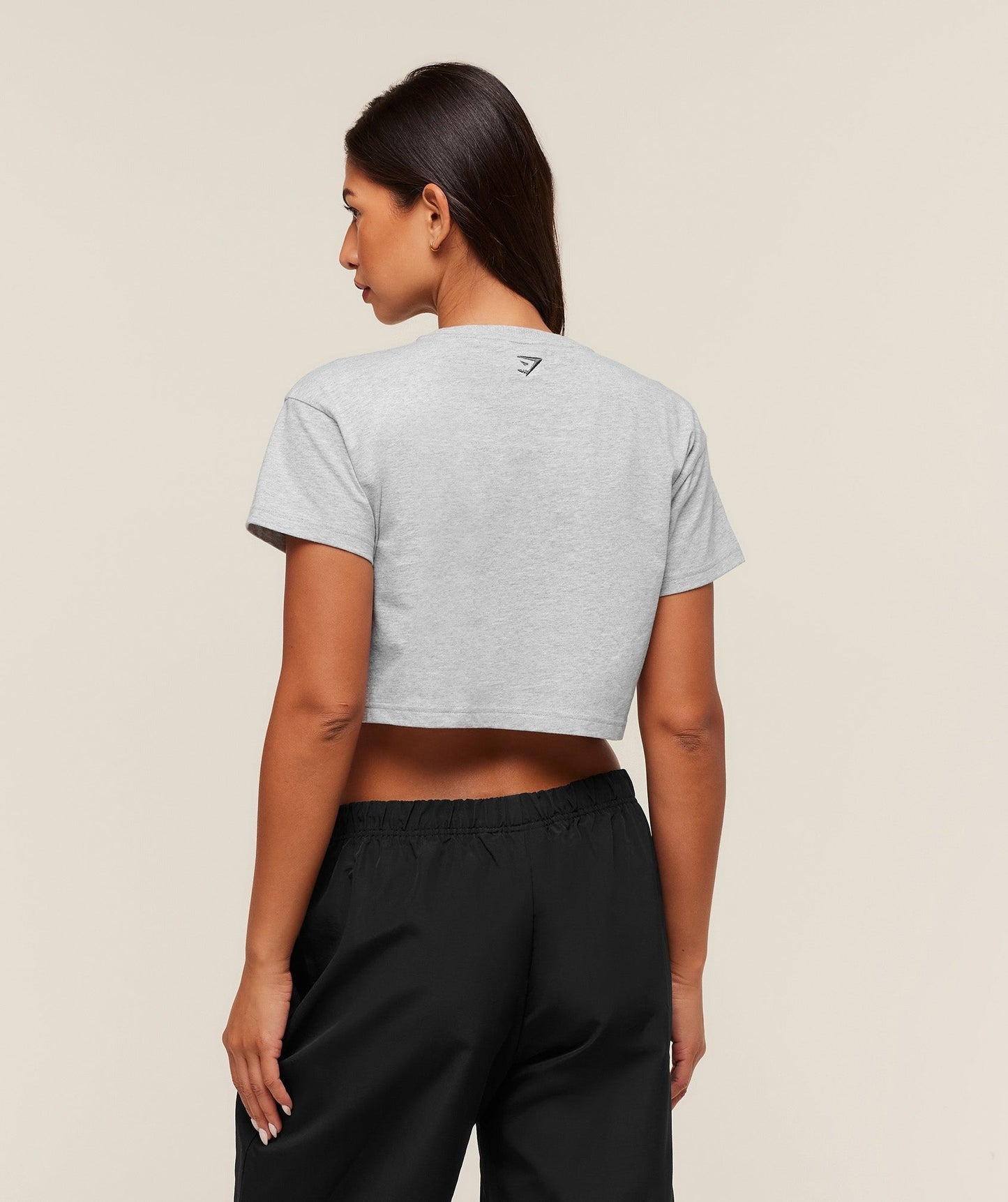 Gymshark Fitness Embroidered Graphic Oversized Crop Top - Light Grey Core Marl