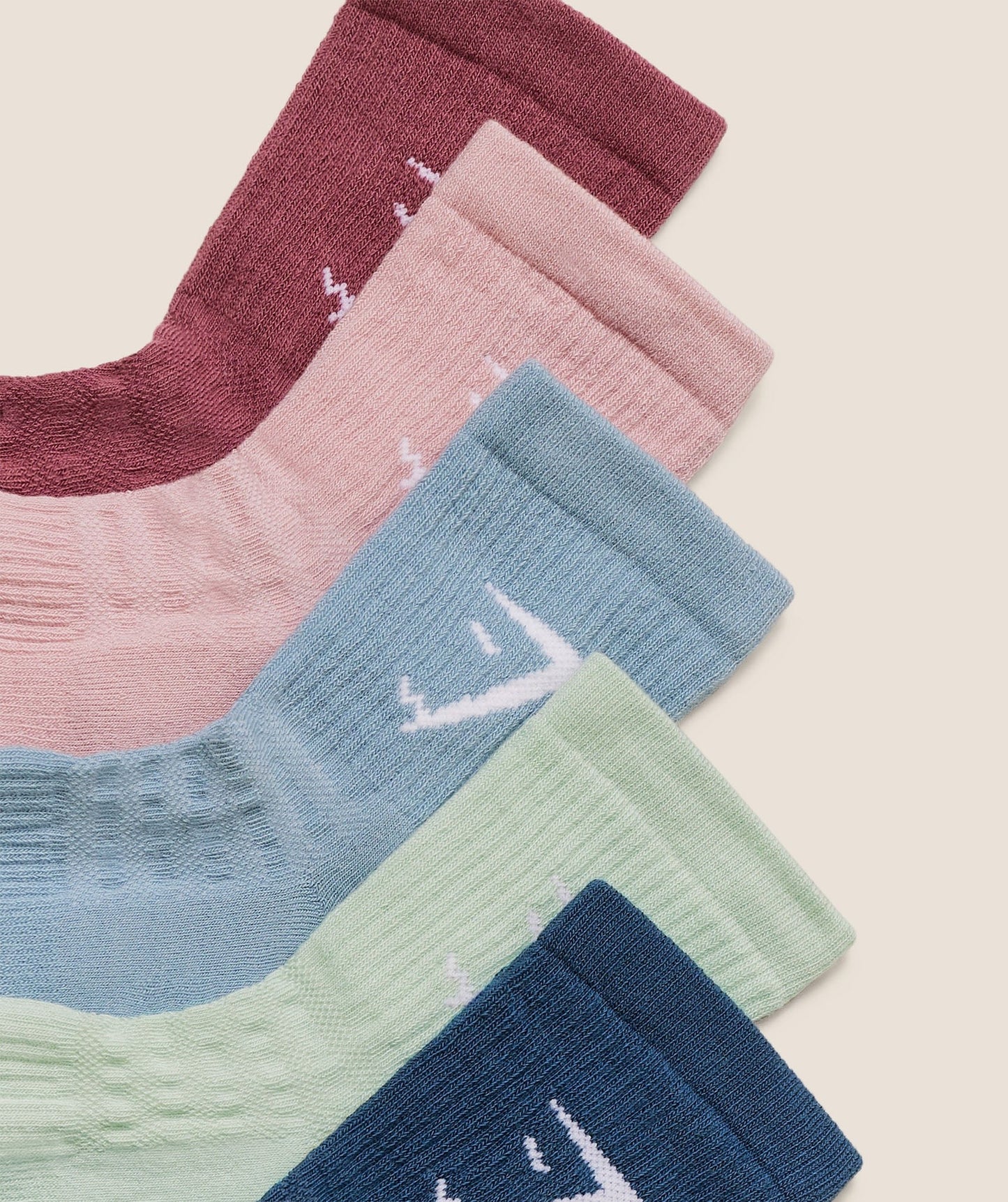 Gymshark Midi Socks 5pk - Compound Blue/Bench Blue/Reset Pink/Cloud Pink/Clay Green