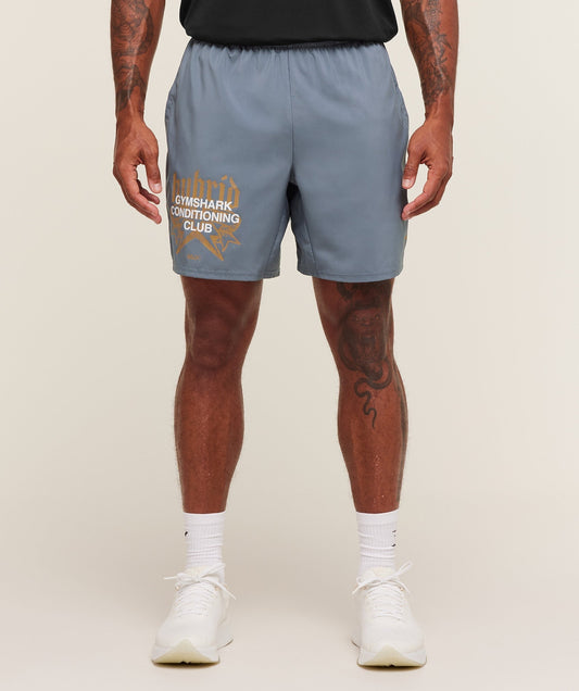 Gymshark Hybrid Graphic 7" Shorts - Iron Blue