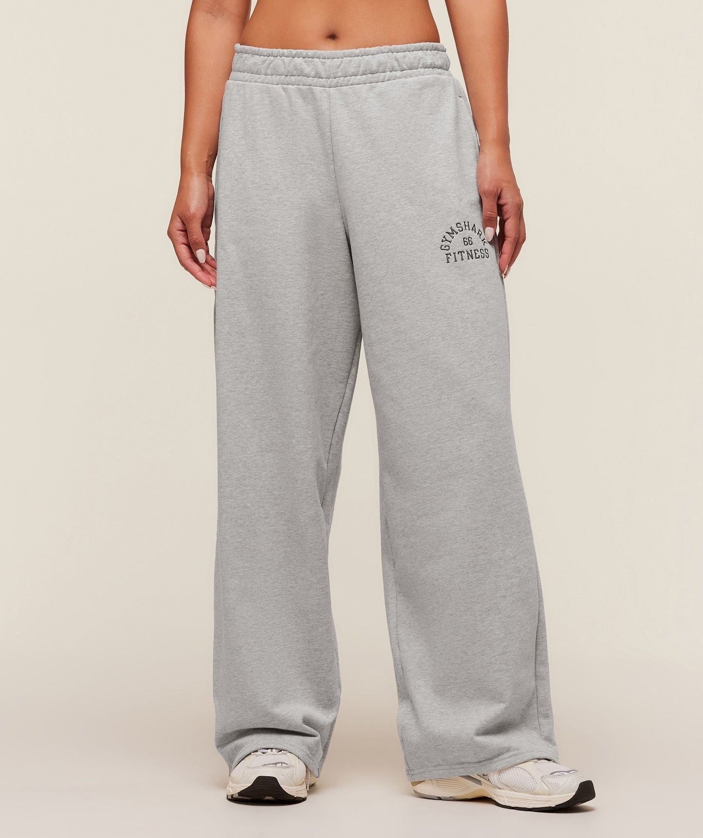 Gymshark Fitness Embroidered Graphic Wide Leg Joggers - Light Grey Core Marl