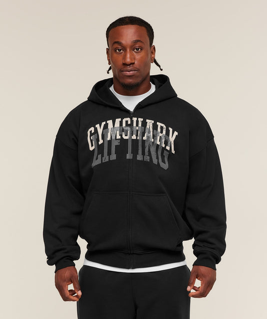 Gymshark Layered Graphic Zip Up Hoodie - Black