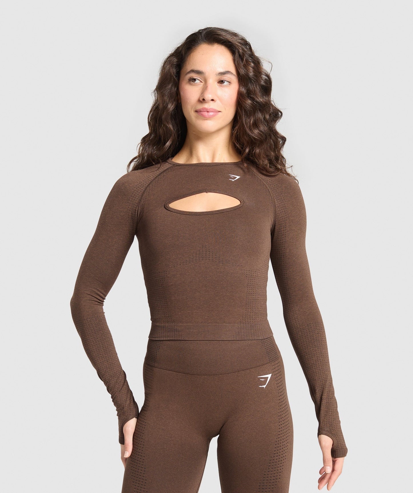 Gymshark Vital Long Sleeve Cut Out Top - Espresso Marl