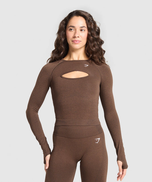 Gymshark Vital Long Sleeve Cut Out Top - Espresso Marl