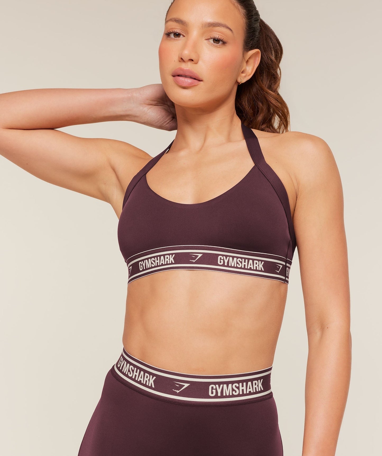 Gymshark Light Support Halter Neck Logo Sports Bra - Cherry Purple