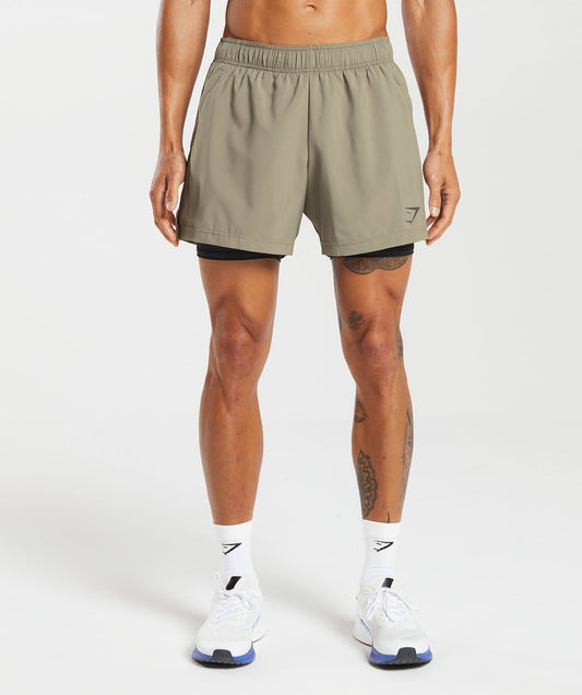 Gymshark Sport 5" 2 in 1 Shorts - Linen Brown/Black