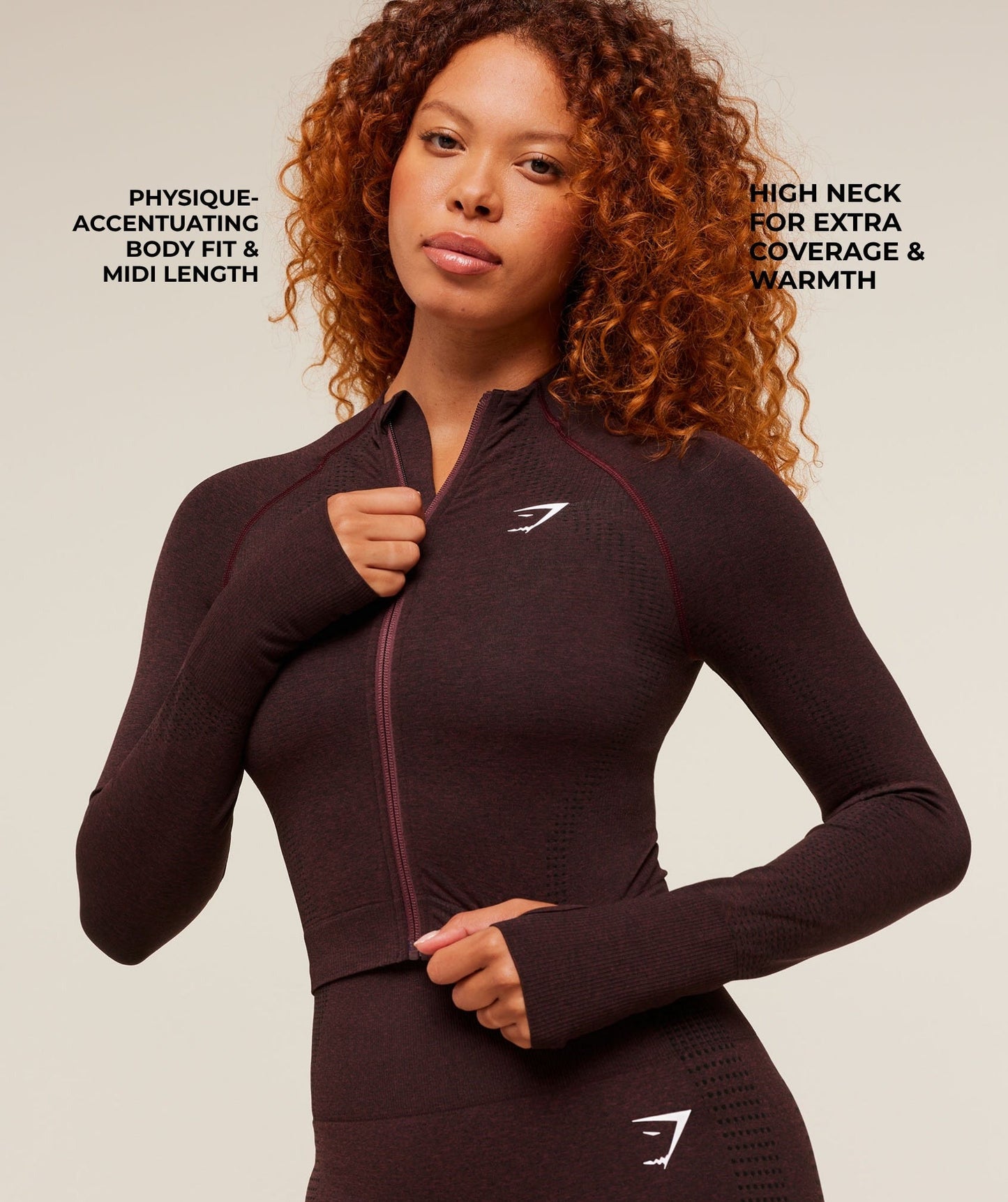 Gymshark Vital Seamless Midi Zip 2.0 Pullover - Rich Maroon/Marl