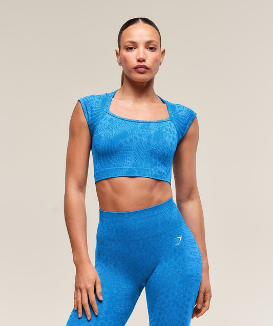 Gymshark Adapt Animal X Whitney Seamless Crop Top - Barbell Blue/Gentle Blue