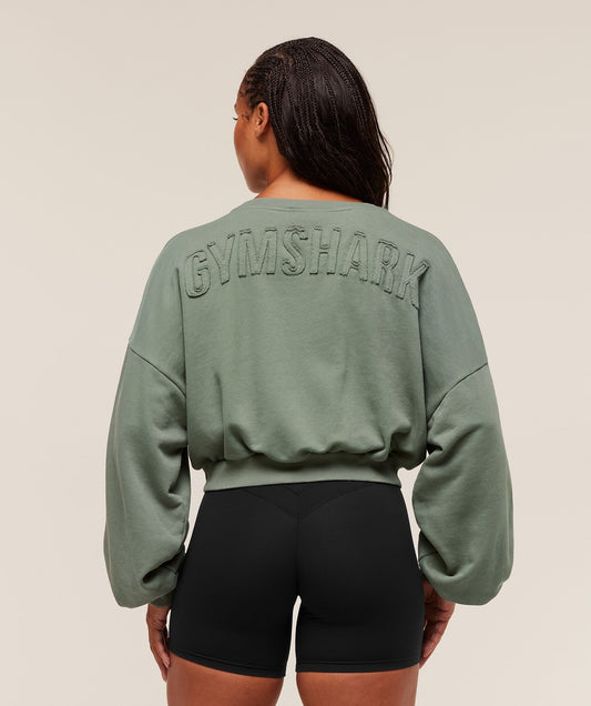 Gymshark Power Washed Sweat Top - Unit Green/Acid Wash Small Ball