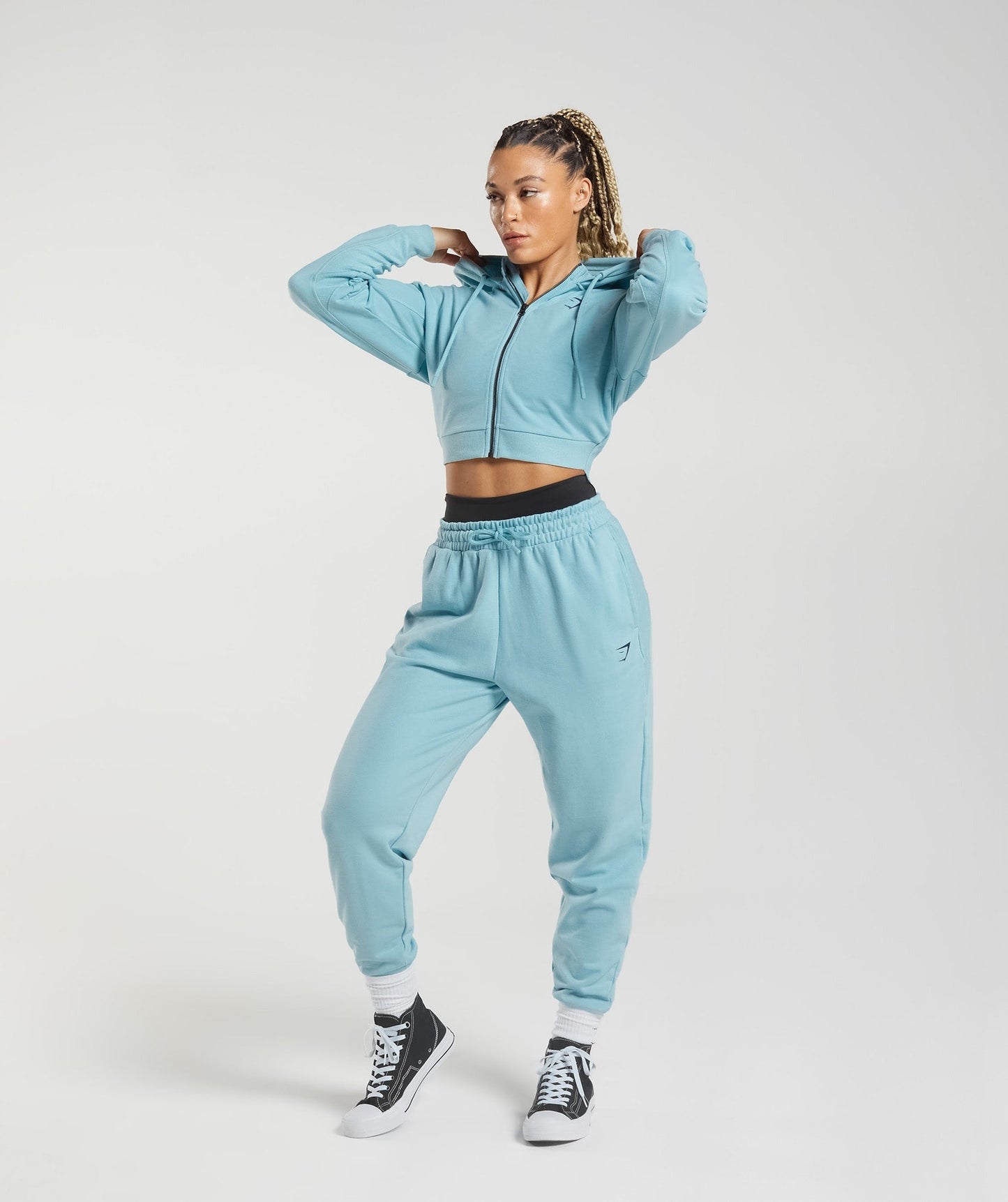Gymshark GS Power Crop Zip Hoodie - Iceberg Blue