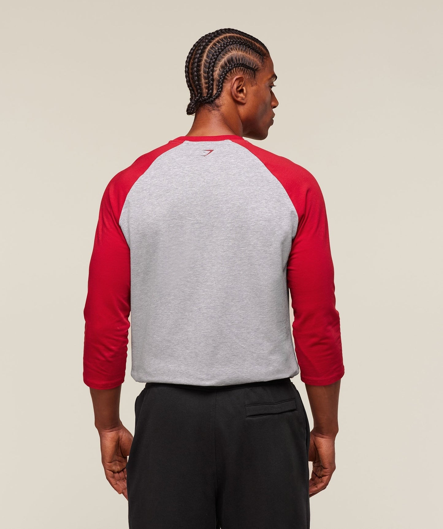 Gymshark GSLC Raglan 3/4 Sleeve T-Shirt - Light Grey Core Marl/Conditioning Red