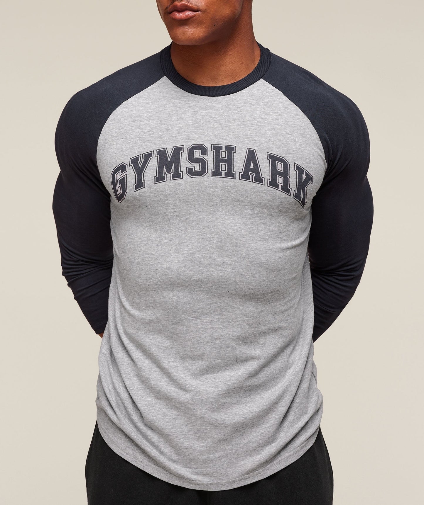Gymshark GSLC Raglan 3/4 Sleeve T-Shirt - Light Grey Core Marl/Heavy Blue